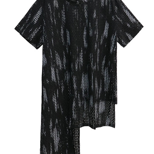 Load image into Gallery viewer, Women Black Grid Irregular Hem Big Size T-shirt New Round Neck Short Sleeve Fashion Tide Spring Summer 2025 1DJ1643
