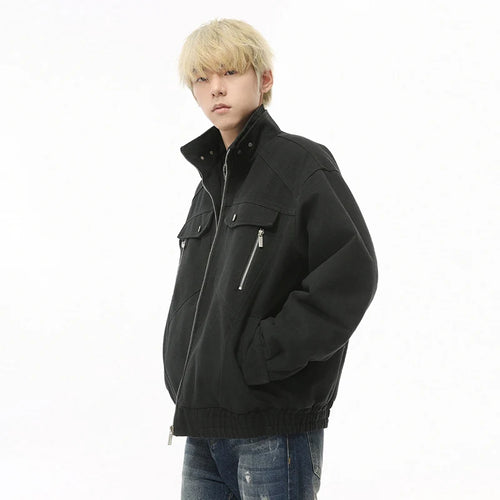 Load image into Gallery viewer, Korean Style Men&#39;s Jackets Plush Turn-down Collar Solid Color Casual Zipper Patchwork Short Male Simple Cloth Autumn 9C8968
