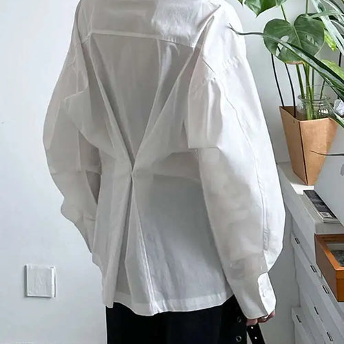 Load image into Gallery viewer, Women White Back Button Pleated Big Size Elegant Blouse New Lapel Long Sleeve Shirt Fashion Spring Autumn 2025 1DJ0301
