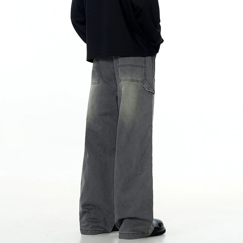 Men's Jeans New Korean Rivet Washed Distressed Trendy Line Design Gradient Color Stylish Male Summer Trousers 9W1885