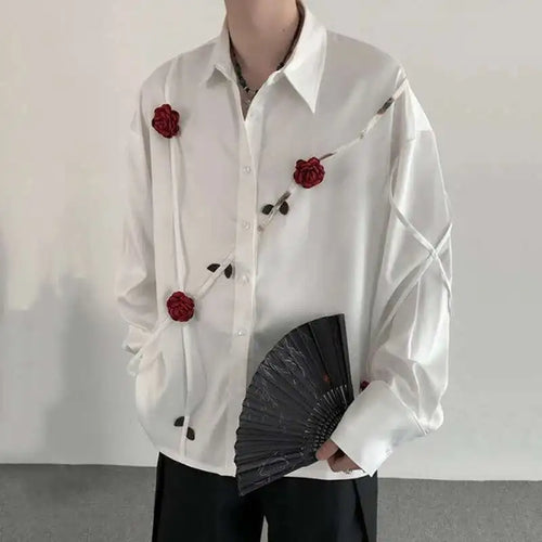 Load image into Gallery viewer, Spring Men&#39;s Shirts Three-dimensional Rose Design Lapel Contrast Color Menswear Long Sleeve Single Breasted Male Tops 9W185
