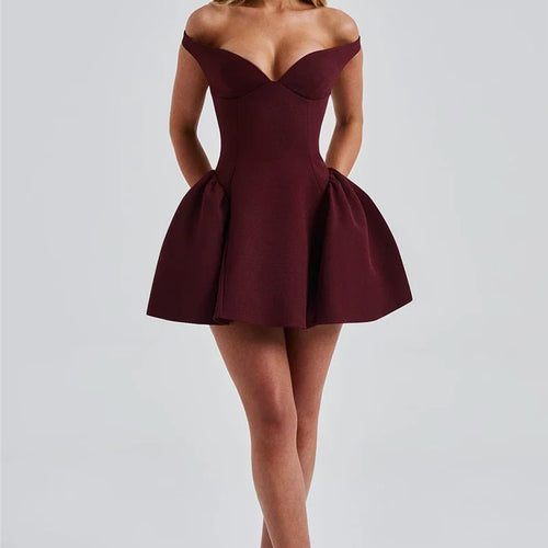 Load image into Gallery viewer, Off-shoulder Backless Sexy Mini Dress For Women Wine Red Sleeveless Strapless High Waist A-line Club Party Sexy Dress
