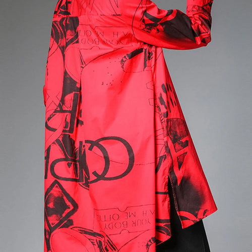 Load image into Gallery viewer, Women Red Pattern Printed Big Size Blouse New Stand Collar Long Sleeve Shirt Fashion Tide Spring Autumn 2025 1DJ1507
