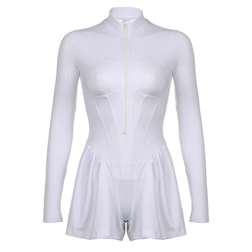 Load image into Gallery viewer, Streetwear Stitched Corset Long Sleeve Playsuit Women Sportswear One Piece Zipper Autumn Short Jumpsuit Rompers

