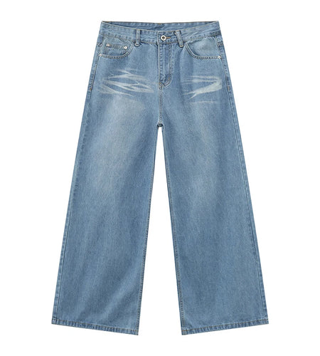 Men's Jeans New Korean Washed Stripe Wide Leg Style Drape Simple Fashion Menwear Simple Male Bottoms Summer 2025 9W1693