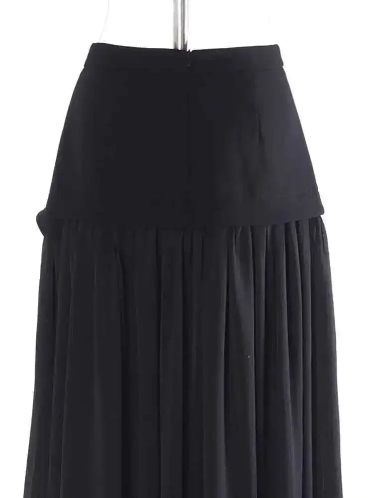 High Waist Black Ruffles Chiffon Spliced A-line Elegant Half-body Skirt Women Fashion Tide New Spring Autumn 2025 1DJ0111