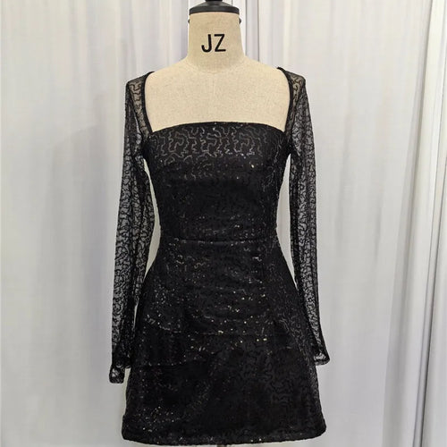 Load image into Gallery viewer, Sequins Long Sleeve Backless Sexy Mini Dress Women Robe Fashion Sparkle Lace-up High Waist A-line Club Dress Vestido
