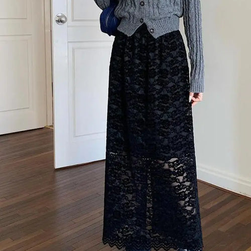 Load image into Gallery viewer, Autumn Winter Vintage White Lace Pleated A-line Split Skirt New Women Black Elegant High Waist Vacation Party Half Long Skirts
