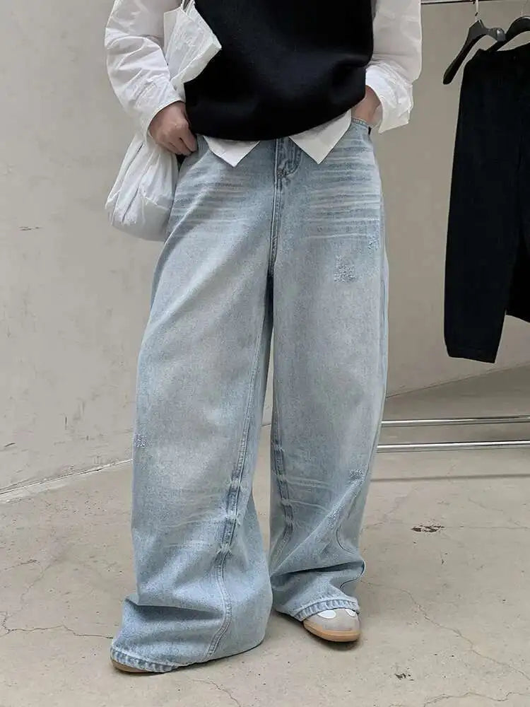 High Waist Light Blue Pocket Denim Long Casual Wide Leg Jeans New Women Trousers Fashion Tide Spring Autumn 2025 1DH8352