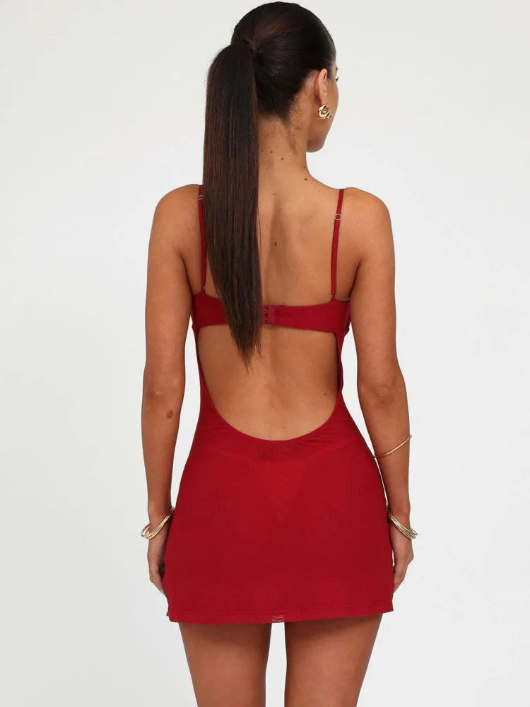 Sexy Spaghetti Strap Elastic Tight Skirt Women Backless Printed Slim Dress Female Autumn New 2024Party Vacation Clothing