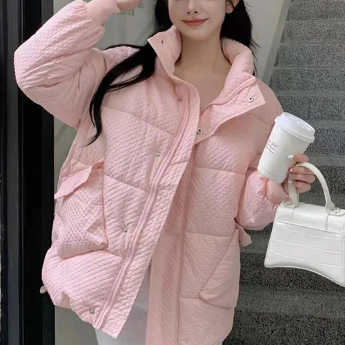 Load image into Gallery viewer, Winter Jacket Women Parkas New Snowsuit Fashion Long Sleeve Beige Coats Loose Korean Female Stand Collar Bread Clothes
