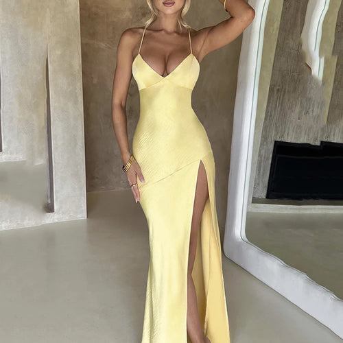 Load image into Gallery viewer, Sexy Strapless Satin Maxi Dress Women Open Back High Slit Slim Dress Women 2024Spring Summer Elegant Party Club Vestidos
