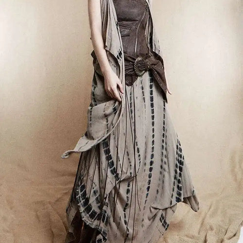 Load image into Gallery viewer, Women Brown Irregular Spliced Tie Dye Vintage Long Strapless Dress New Sleeveless Fashion Tide Spring Autumn 2025 1DH9375
