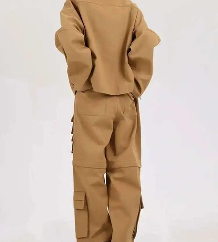 Khaki Big Size Coat Wide Leg Pants Two Piece Suit New Lapel Long Sleeve Women Fashion Tide Spring Autumn 2025 28W105