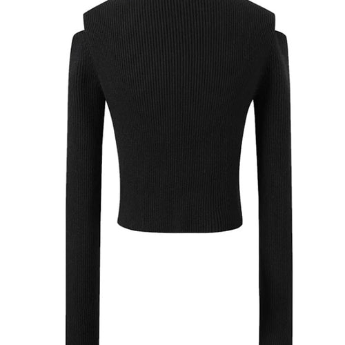 Load image into Gallery viewer, Solid Hollow Out Sexy Slimming Knitting Sweaters For Women Mock Neck Long Sleeve Cold Shoulder Sweater Female
