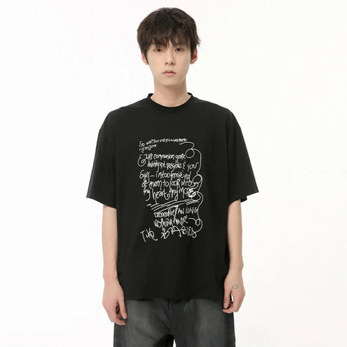 Load image into Gallery viewer, Korean Design Men&#39;s T-shirts Graffiti Line Letter Printing Tees O-neck Short Sleeve Casual Male Tops Chic Summer 9C6474
