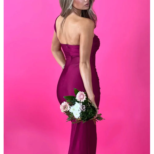 Load image into Gallery viewer, Elegant Sleeveless Single Shoulder Strap Zipper Evening Dress Women Pleated Slim Maxi Dress Female Party Club Vestidos
