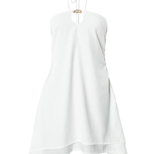 Load image into Gallery viewer, Halter Off-shoulder Backless Sexy Mini Dress Women White Hollow Out Strapless Lace-up A-line Club Dress Summer 2025
