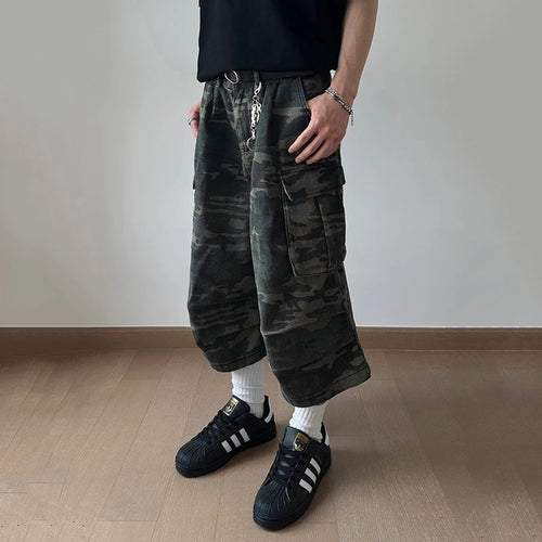 Load image into Gallery viewer, American Style Men&#39;s Denim Shorts Large Pocket Camouflage Workwear Trousers Straight Leg Casual Male Jeans 9C6708
