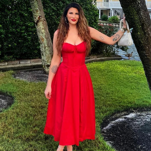 Load image into Gallery viewer, Full Lining Elegant Lace Up Holiday Party Dresses Midi Sexy Spaghetti Strap Split Dress White Summer Dress Women 2023
