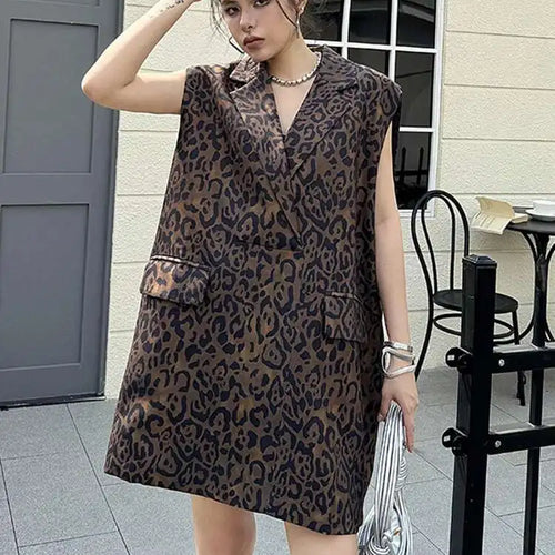 Load image into Gallery viewer, Women Leopard Print Big Size Casual Vintage Mini Vest Dress New Lapel Sleeveless Fashion Tide Spring Autumn 2025 1DH5205
