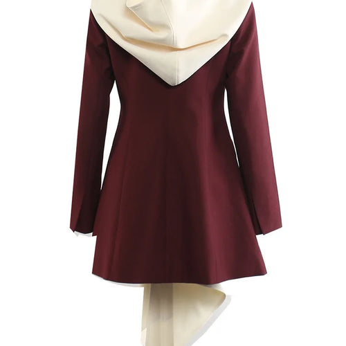 Load image into Gallery viewer, Women Wine Red Irregular Color-block Elegant Blazer New Hooded Long Sleeve Jacket Fashion Tide Spring Autumn 2025 1DH9528
