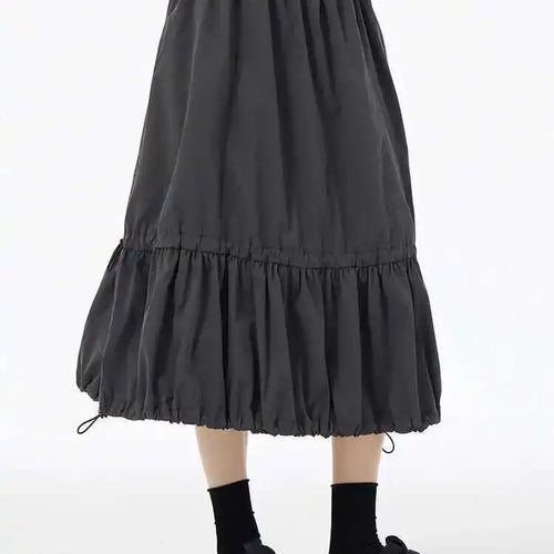 Load image into Gallery viewer, High Elastic Waist Black Drawstring Pleated A-line Half-body Skirt Women Fashion Tide New Spring Autumn 2025 1DH6607
