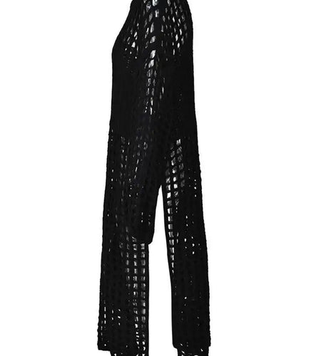 Women Black Knittng Hollow Out Big Size Long Dress New Round Neck Long Sleeve Fashion Tide Spring Autumn 2025 5WA10401