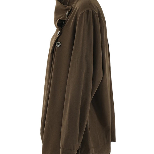 Load image into Gallery viewer, Women Brown Button Irregular Big Size Blouse New Stand Collar Long Sleeve Shirt Fashion Tide Spring Autumn 2025 CPG2111
