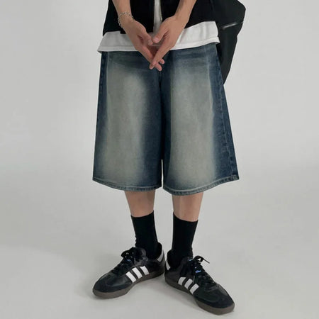 Men's Washed Denim Shorts New Summer Loose Mid Length Pants Korean Pocket Decoration Simple Trendy Male Bottoms 9W1635