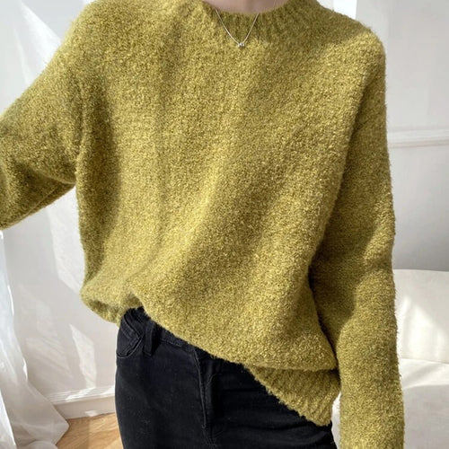 Load image into Gallery viewer, Loose Knitting Sweater For Women Round Neck Long Sleeve Solid Minimalist Casual Korean Pullover Female Autumn
