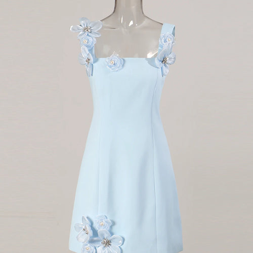 Load image into Gallery viewer, Solid Slimming Minimalist Mini Dresses for Women Square Neck Sleeveless Patchwork 3D Flower Dress Female Clothing
