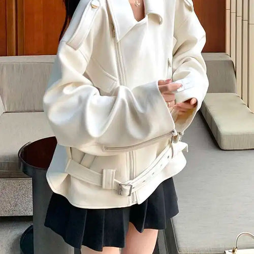 Load image into Gallery viewer, Beige Suede Belted Big Size Casual Jacket New Lapel Long Sleeve Women Coat Fashion Tide Spring Autumn 2025 1DH9701
