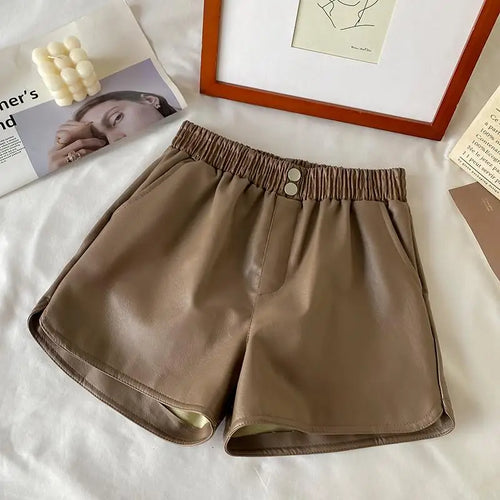 Load image into Gallery viewer, Korean Version New Black Elastic High Waist Short Pant Fashion Brown Khaki Pleated Wide Leg Shorts Autumn Winter Versatile Trend
