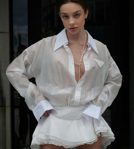 Fashion Long Sleeved Button Up Shirt Women Top 2025 Autumn/winter New Loose Neck Slim Female Top Temperament Streetwear