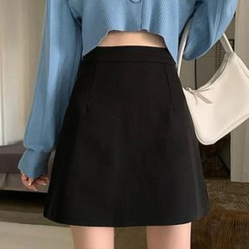 Load image into Gallery viewer, Black Skirts Women Mid-calf College A-line High Waist Korean Style OL All-match Friends  Streetwear Chic Female Bottom
