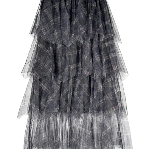 Load image into Gallery viewer, High Elastic Waist Black Plaid Irregular Layers Mesh Cake Half-body Skirt Women Fashion New Spring Autumn 2025 1DJ0382
