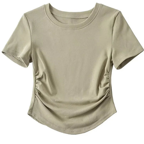 Load image into Gallery viewer, 2024 Harajuku Women Crew Neck Short Sleeve Cotton Tee With Ruched Sides Detail T-shirts
