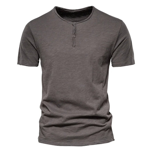 Load image into Gallery viewer, Solid Color Casual T-shirts Men O-neck Button Up 100% Cotton Mens T Shirt 2021 New Summer Quality Classic Top Tees Men
