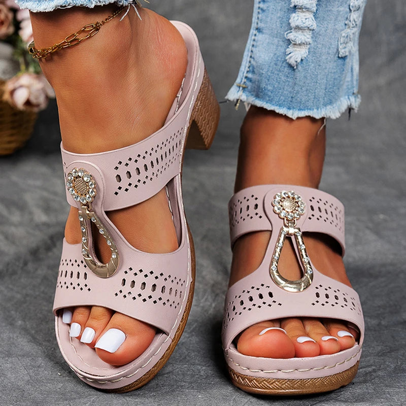 Women's Sandals Peep Toe Heels Sandals For Summer Shoes Woman Heeled Slippers Summer Footwear Luxury Platform Sandalias Mujer