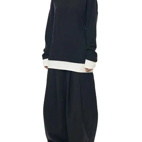 Load image into Gallery viewer, Women Black Hem Color-block Big Size Casual T-shirt New Round Neck Long Sleeve Fashion Tide Spring Autumn 2025 1DH8666
