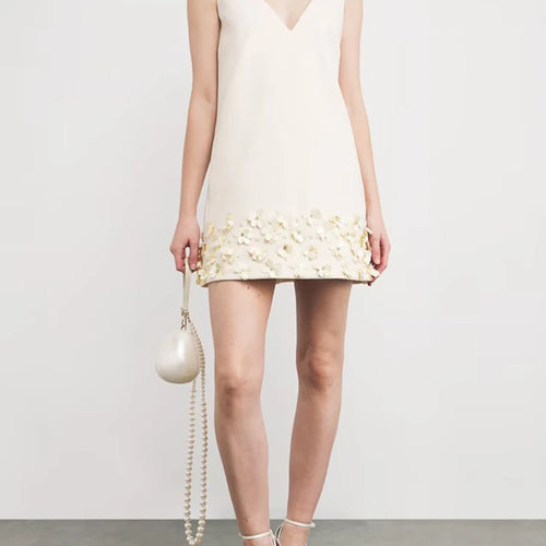 Load image into Gallery viewer, Solid Loose Spliced Beading Elegant Dresses for Women V Neck Sleeveless Basics Dress Female Fashion Clothing New
