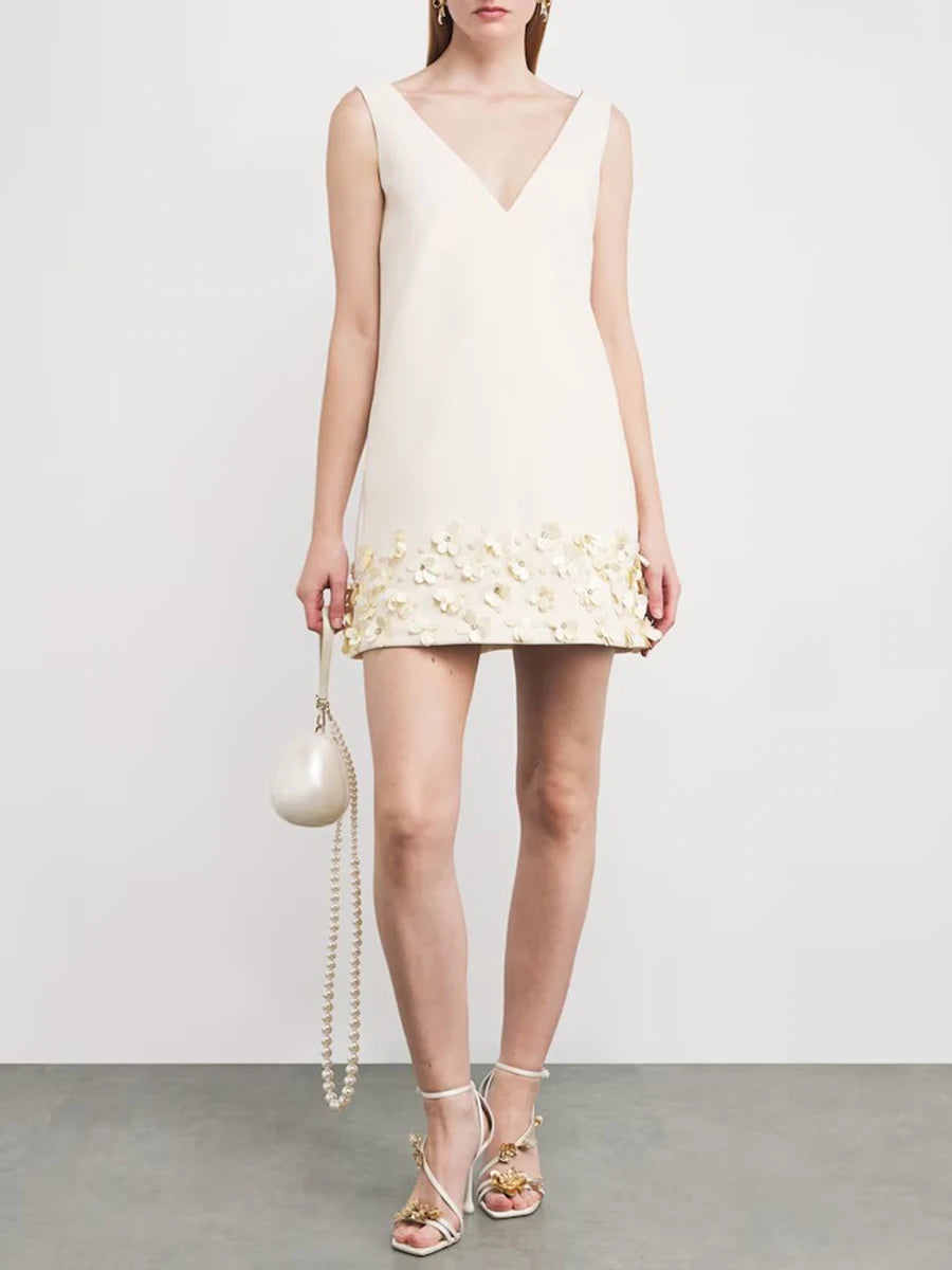 Solid Loose Spliced Beading Elegant Dresses for Women V Neck Sleeveless Basics Dress Female Fashion Clothing New