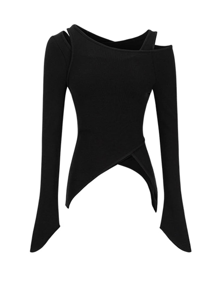 Black Irregular 3 Ways Wear Knitting Sweater O-neck Long Sleeve Women Pullovers New Fashion Spring Autumn 2025 1DH9225