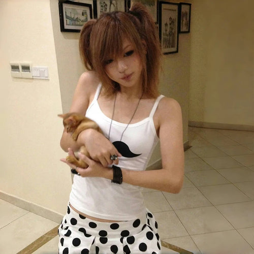 Load image into Gallery viewer, Japanese Y2k Beard Print Tank Top Trashy 2000s Style White Camisole Vintage Harajuku Cami Tops American Retro Crop Top
