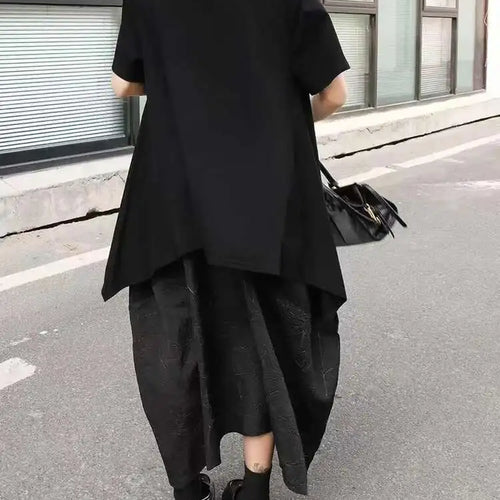 Load image into Gallery viewer, High Elastic Waist Black Textured Irregular A-line Half-body Skirt Women Fashion Tide New Spring Autumn 2025 1DJ0410
