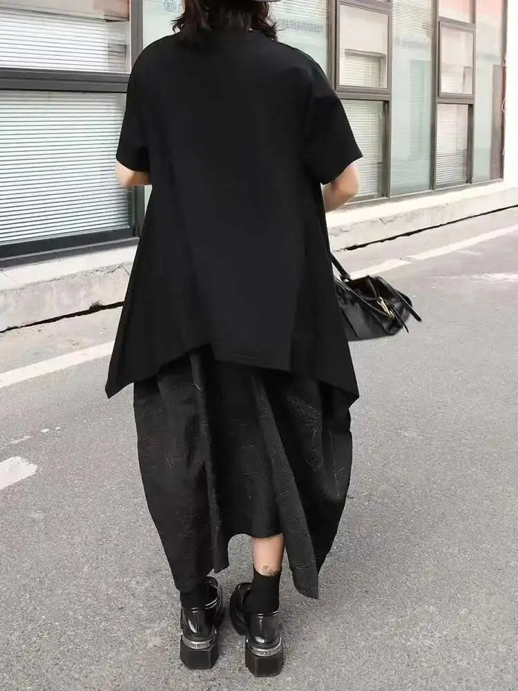 High Elastic Waist Black Textured Irregular A-line Half-body Skirt Women Fashion Tide New Spring Autumn 2025 1DJ0410