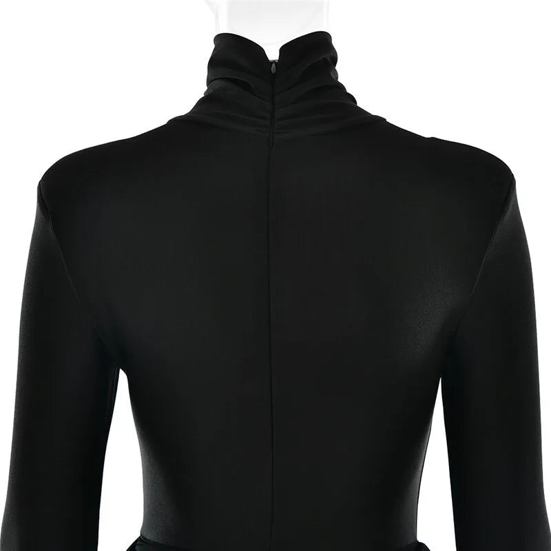 Turtleneck Long Sleeve Sexy Mini Dress For Women New Fashion Draped Ruched Bodycon Club Party Dress Elegant New Dresses