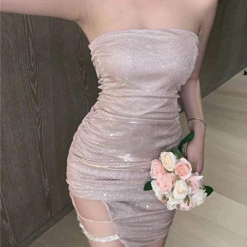 Load image into Gallery viewer, Sexy Strapless Off Shoulder Backless Mini Dress Shiny Bodycon Slim Night Club Party Slim Wrap Short Dresses
