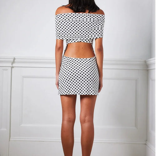 Load image into Gallery viewer, Elegant Sleeveless One Shoulder Elastic Tight Hollow Mini Dress Polka Dots Women Sexy Slimming Party Club Evening Dress
